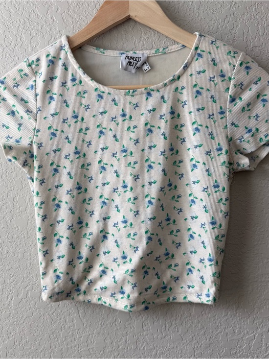 Princess Polly Tops - Princess Polly Cream Floral Ribbed Tee